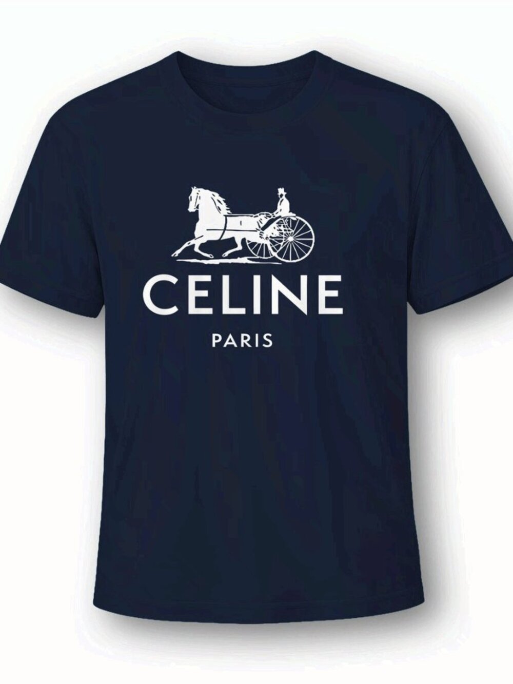 Celine Paris Logo Navy Blue Graphic T-Shirt White Print